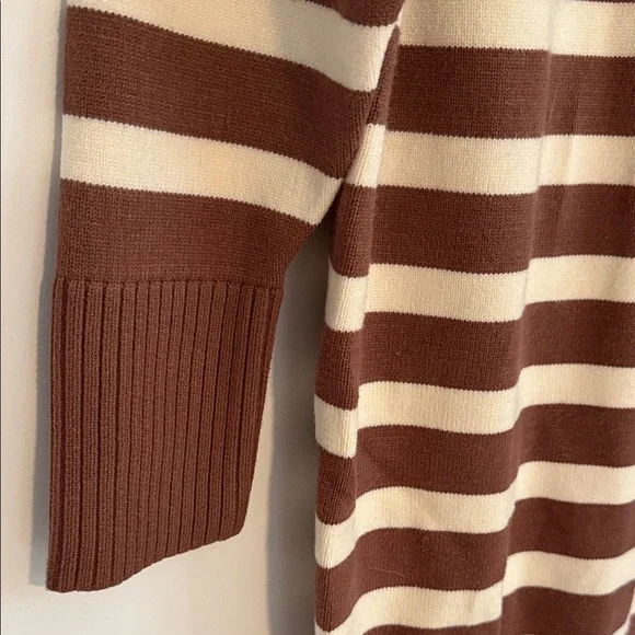 Striped Brown and Cream Turtleneck Dress - Picture 6 of 7
